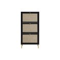 thumbnail image 5 of Hassch Modern Shoe Cabinet with 3 Rattan Flip Drawers, Freestanding Slim Shoes Storage Rack Organizer with Gold Metal Legs, 23.62"L x 9.25"W x 48.98"H, Black, 5 of 8