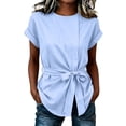 thumbnail image 2 of Women's Casual Loose Fit Linen Short Sleeve Round Neck Summer Top, 2 of 8