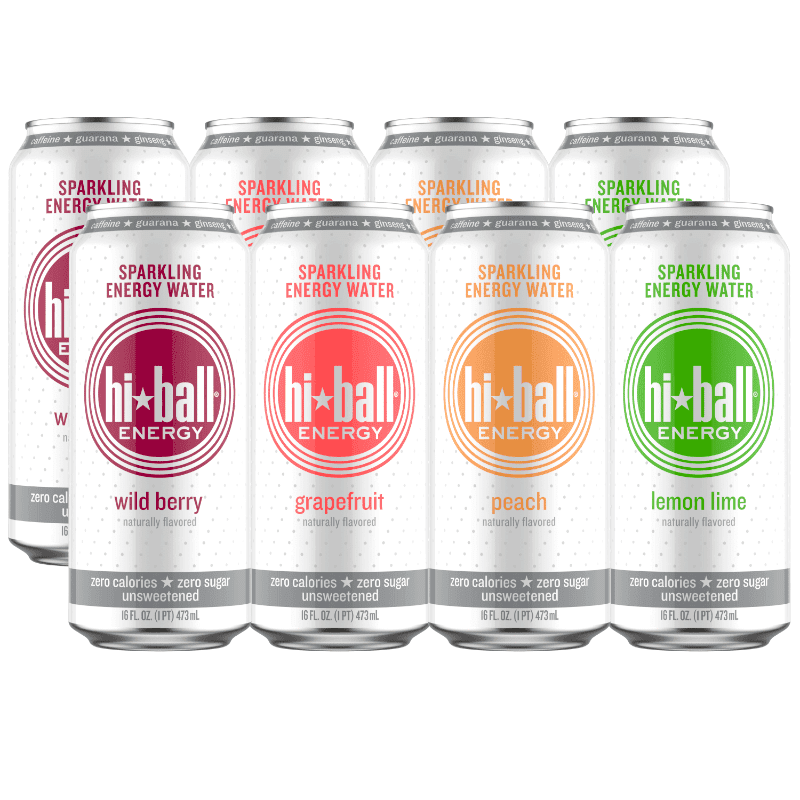 Hiball Energy 4 Flavor Sparkling Energy Water Variety Pack, Zero Sugar and Zero Calorie Energy