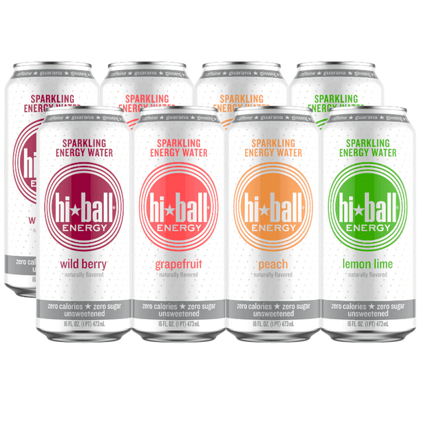 Hiball Energy 4 Flavor Sparkling Energy Water Variety Pack, Zero Sugar
