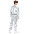 thumbnail image 6 of Hansber Kids Boys Girls Shiny Metallic Long Sleeve Bomber Jacket with Pants Hip Hop Jazz Dance Outfit Silver 10, 6 of 7