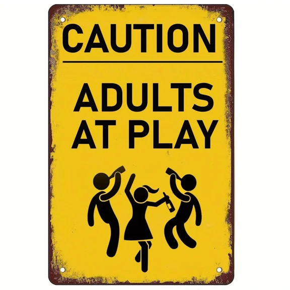 Vintage Caution Adults At Play Metal Sign Funny Bar Man Cave Home Wall Decor Art