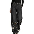 thumbnail image 2 of Yutgune Women's Wide Leg Jeans High Waisted Stretch Denim Pants Grommet Detail Jeans with Pockets, 2 of 9