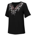 thumbnail image 5 of Ruyang Women's Cotton Linen Embroidery Shirt V Neck Solid Color Female Art Loose Pullover Short Sleeve Top Shirts for Women Casual Summer, 5 of 9