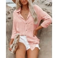 thumbnail image 3 of Siliteelon Casual Button Down Shirts for Women Long Sleeve Cotton Gauze Blouse with Pocket, 3 of 4