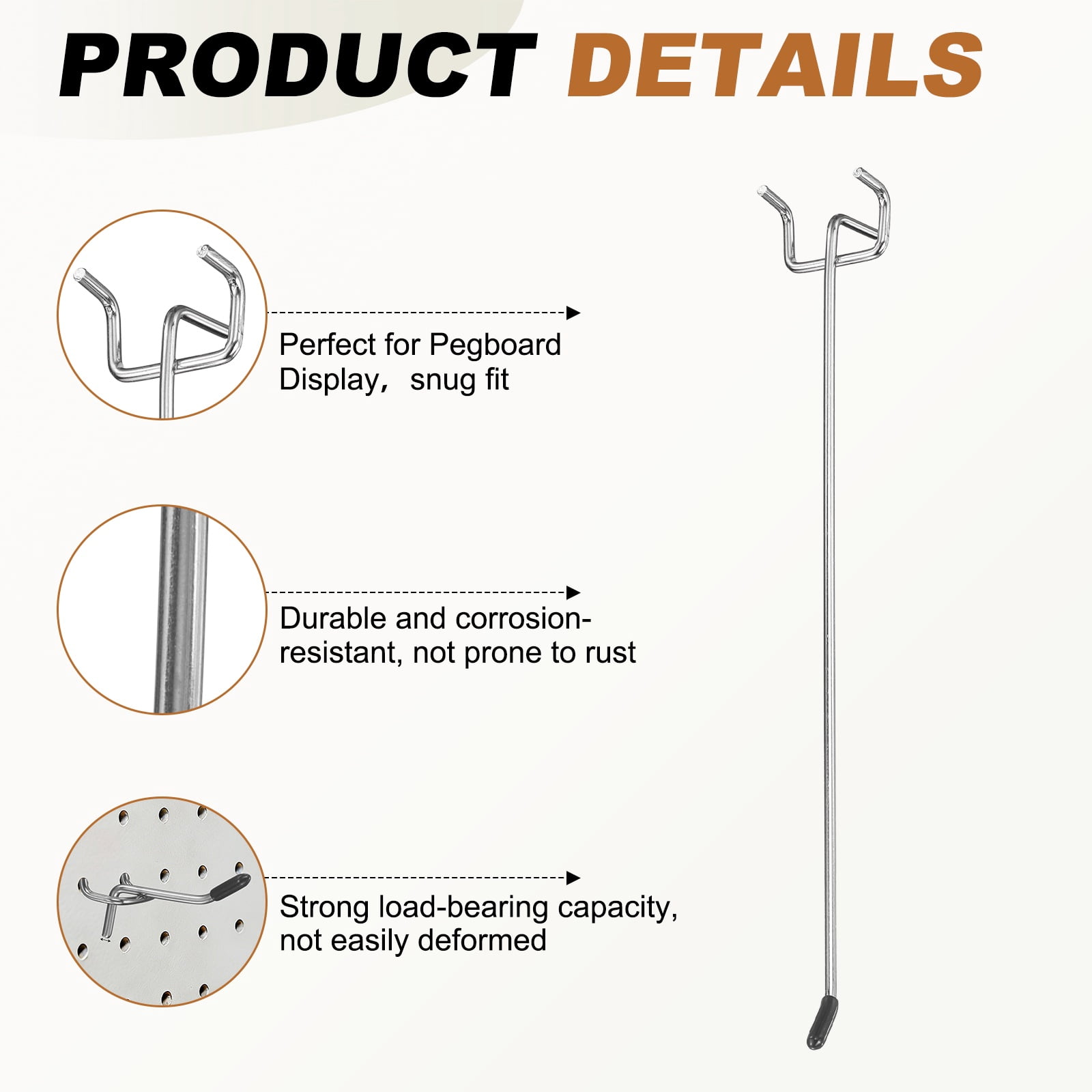 Uxcell 10Pcs Pegboard Hooks, 9.8 in L Shape Pegboard Wall Hook Fit 1-1/4" Hole Pegboard 4mm Thick for Wall Organizing