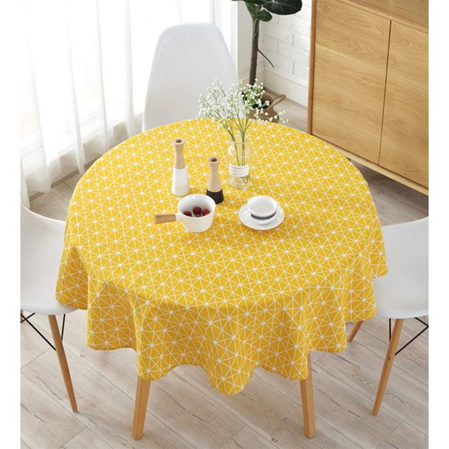 Rund bordsduk Bomull Linne Bordsdukar Enkla Twill Bordsduk Bordslinne Lämplig för Hem Kök Dekoration, Olika Storlekar gul yellow