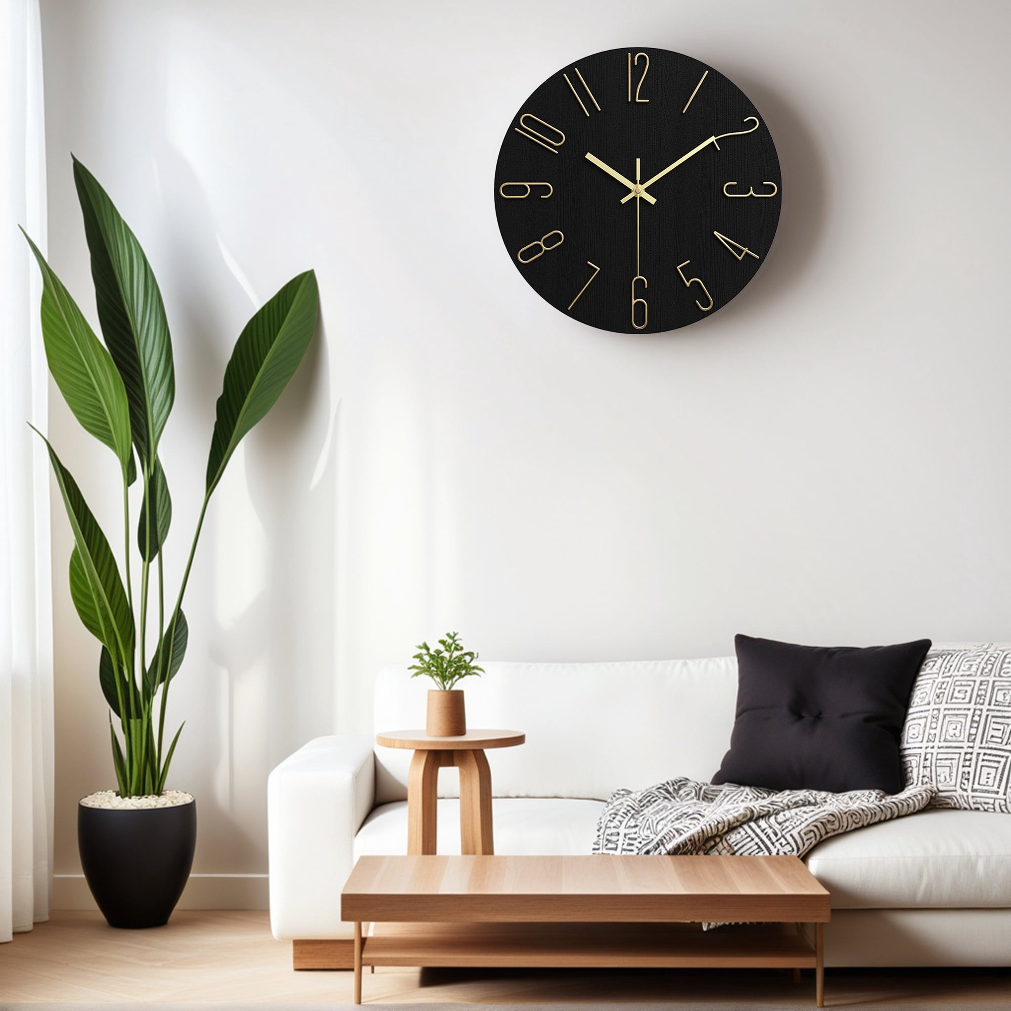 REGALWOVEN Wall Clock Silent Non-Ticking Analog Clocks Battery Operated Classic Decorative Black-2 12 Inch