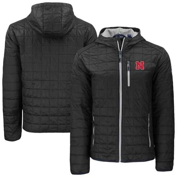 Men's-Cutter & Buck  Black Nebraska Huskers Rainier Eco PrimaLoft Hooded Full-Zip Jacket