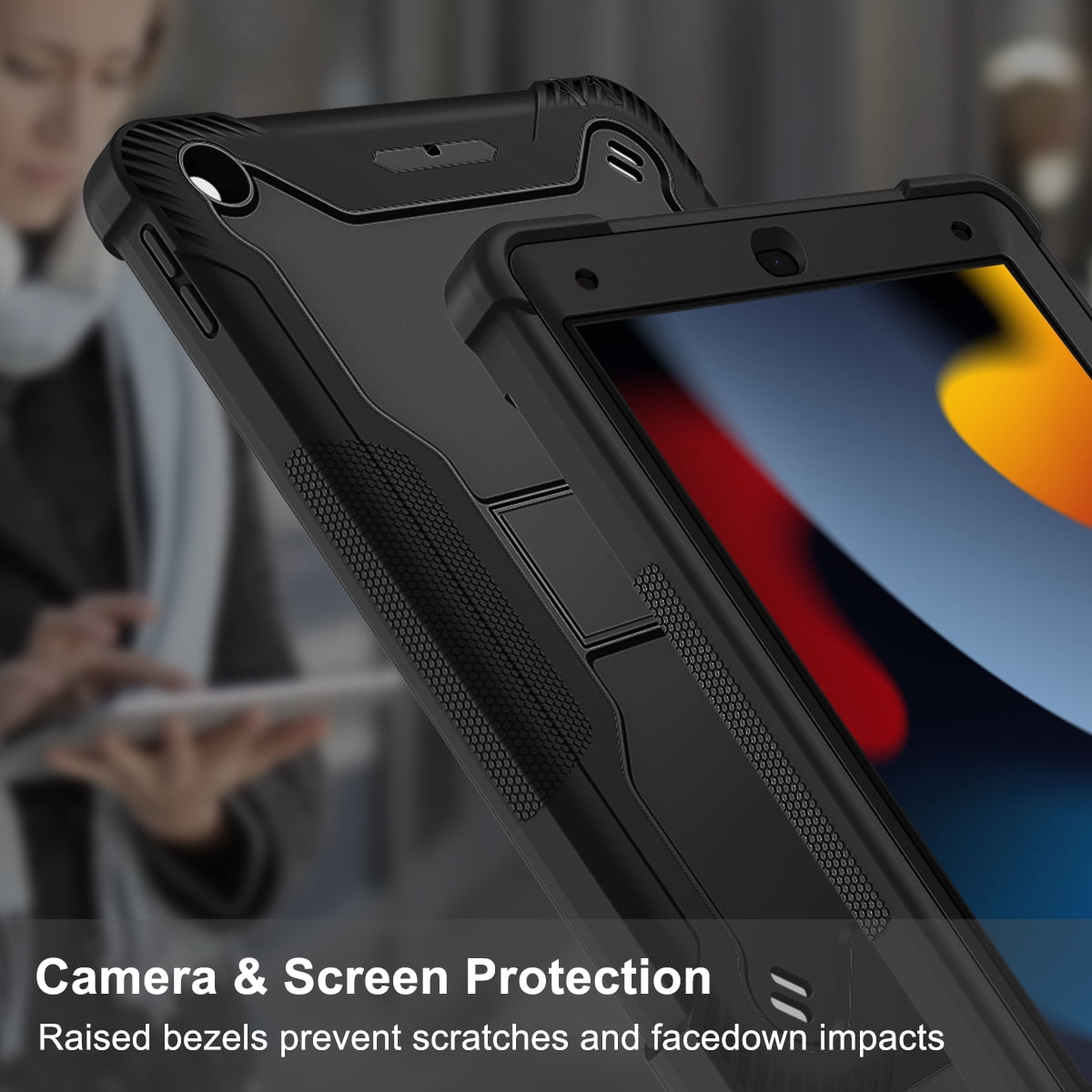 Casetego for iPad 9th/8th/7th Generation 2021/2020/2019(10.2 inch),Heavy Duty Military Grade Shockproof Rugged Protective 10.2" Cover with Built-in Stand for iPad 9 8 7 Gen,Black