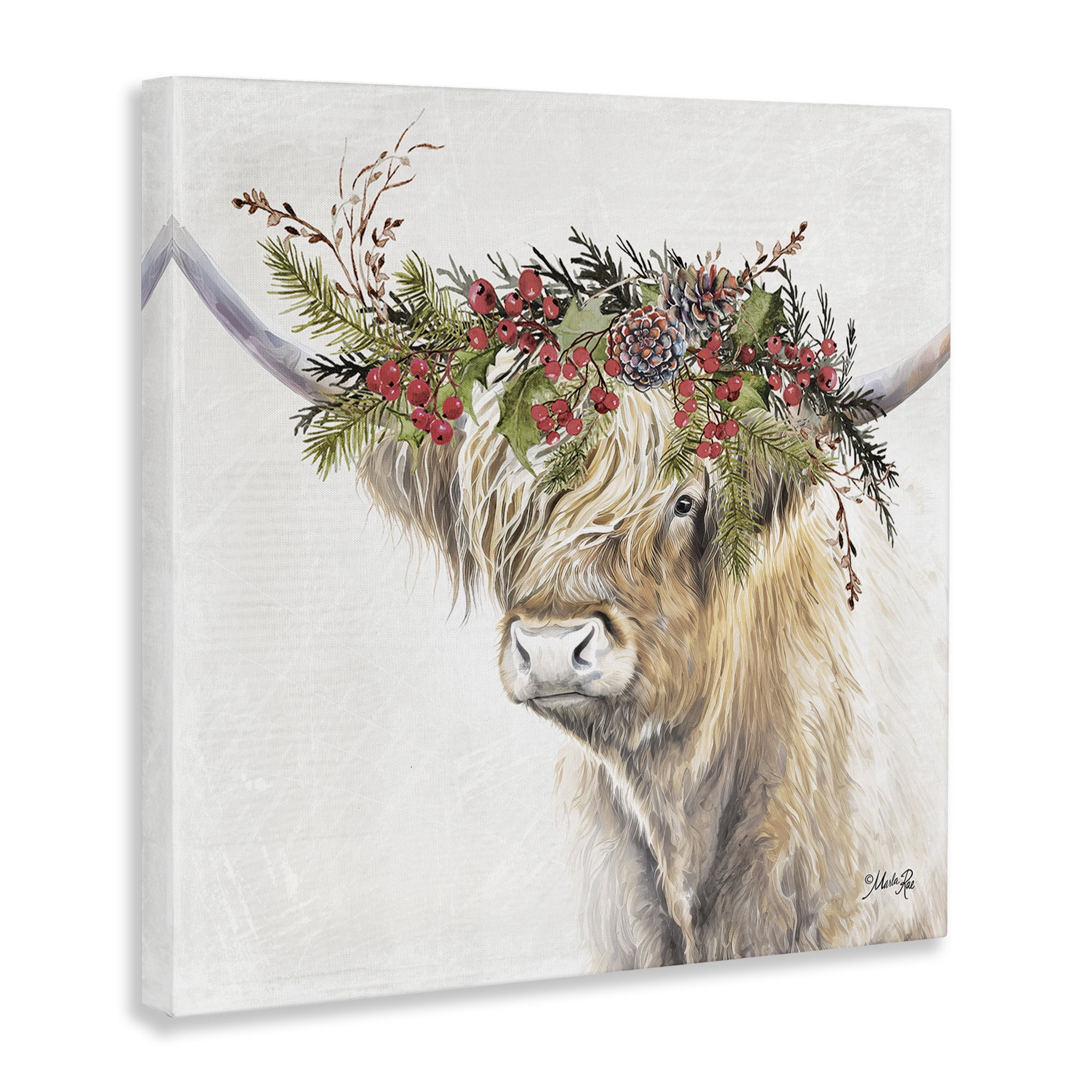 Stupell Industries Cattle with Seasonal Berries Animals & Insects Painting Gallery Wrapped Canvas Art Print Wall Art, 17 x 17