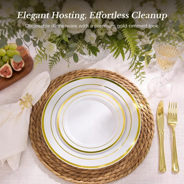 Goodluck Disposable Plastic Plates, 200 Count Gold Rim photo 2