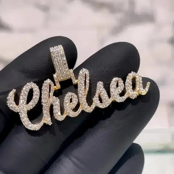 2.10Ct Round Cut Real Moissanite Customize Name Pendant 14K Yellow Gold Plated