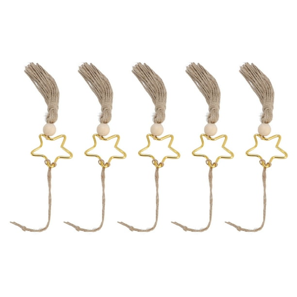 Adorno Colgante Con Borla De Estrella, 5 Uds., Cuentas De Madera, Borla De Cuerda De Yute, Colocación Versátil, Elegante Para Balcón