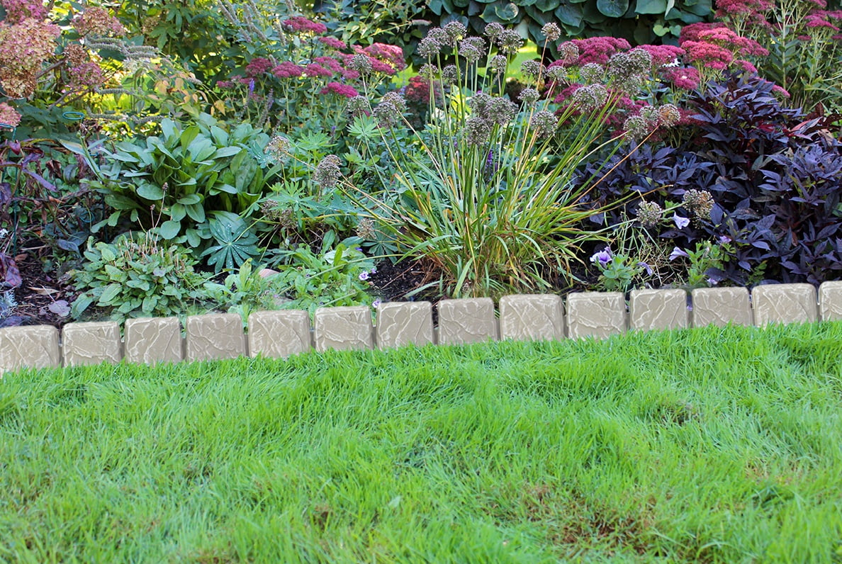 EMSCO Stoneside Landscape Edging – 10 ft No-Dig Garden Border, Realistic Stone Look, HDPE Lawn Edging with Stakes for Flower Beds, Trees, Walkways & Landscaping
