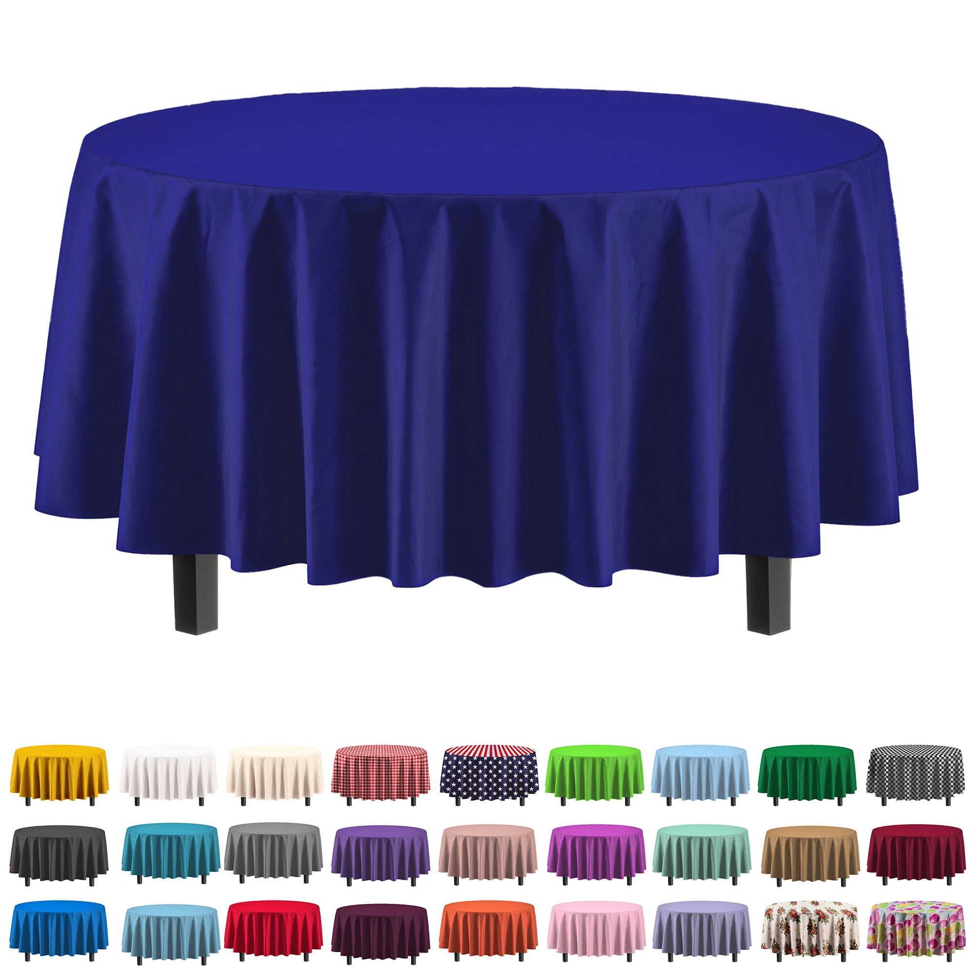 12 Pack Bulk Exquisite Premium Plastic Disposable 84 inch Round Tablecloth, Navy Blue Round