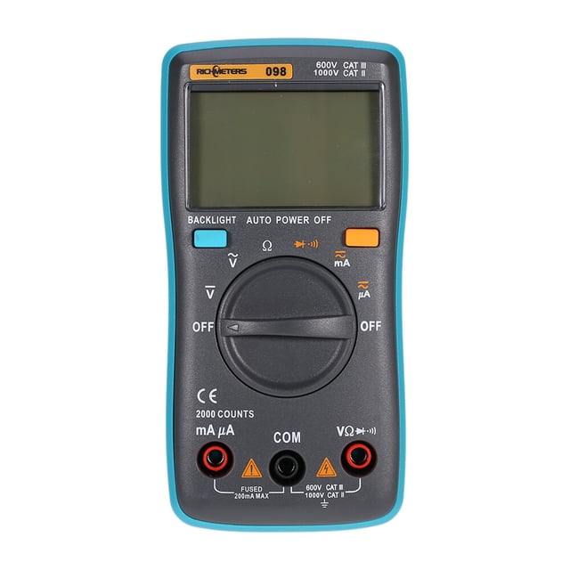 RICHMETERS RM098 Multimètre Numérique LCD Multifonctionnel DMM DC Résistance au Courant AC Testeur de Continuité de la Diode Mesure Identification Automatique de la Polarité Ampèremètre Voltmètre Ohm