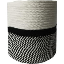omh ORGANIZE MY HOME Decorative Baskets for Plants| 9- & 11-inch Pots for Indoor Plants | Floor Planter Pot Cover | Rope Plant Basket for Indoor (Small 9" Round, Ivory/Black)