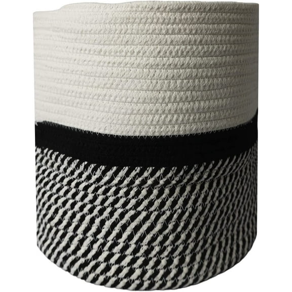 omh ORGANIZE MY HOME Decorative Baskets for Plants| 9- & 11-inch Pots for Indoor Plants | Floor Planter Pot Cover | Rope Plant Basket for Indoor (Small 9" Round, Ivory/Black)
