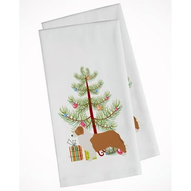 Australian Shepherd Dog Merry Christmas Tree White Kitchen Towel Set of 2 Dish Towels