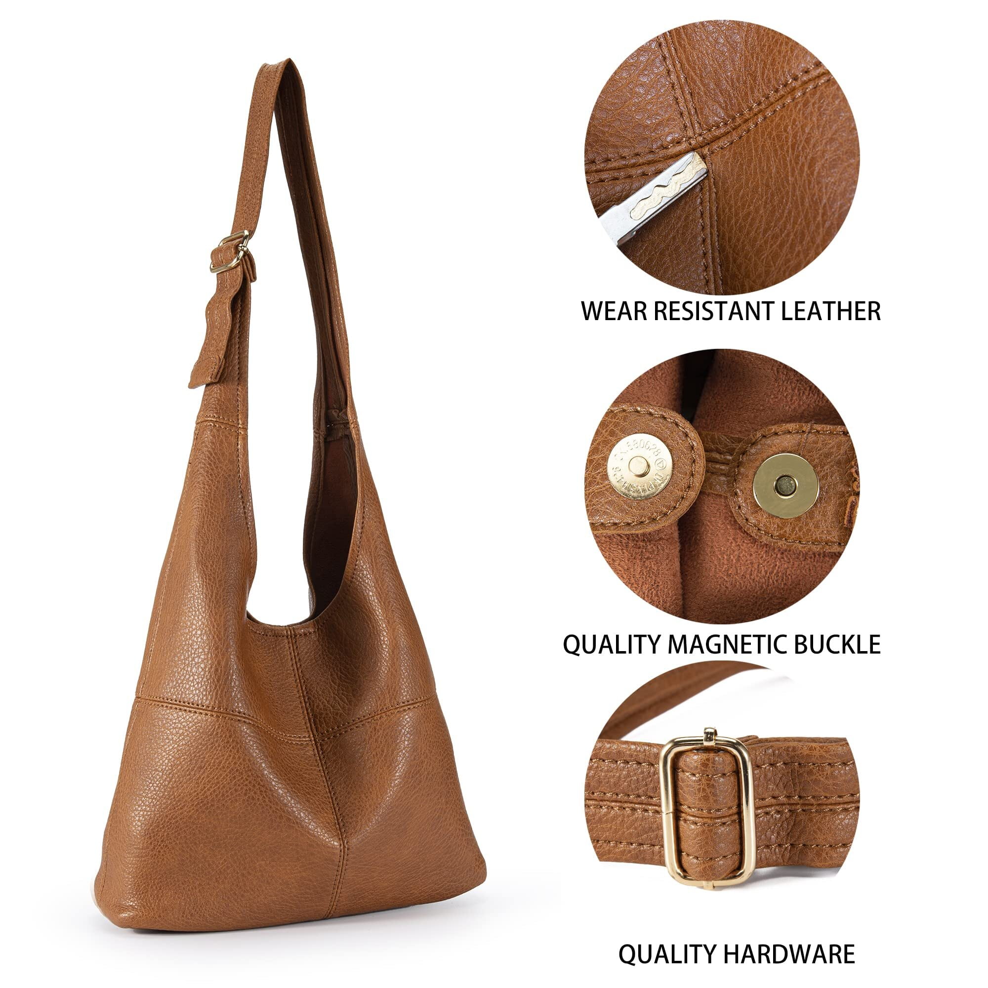 Montana West Hobo Bags Purse for Women Ultra Soft Foldable Shoulder Slouchy Handbags with Cosmetic bag, Brown