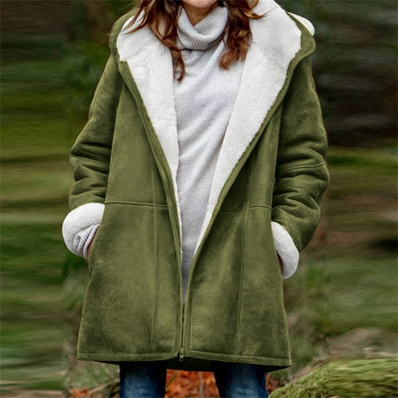 Brilliant Winter Jackets for Women Athletic Women Winter Plus Size Solid Plus Velvet Coat Long Sleeve Zipper Pocket Overcoat Tops Green S