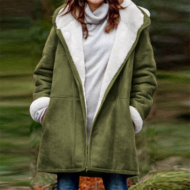 LOVZFMLL Jackets for Women Winter Plus Size Solid Plus Velvet Coat Long Sleeve Zipper Pocket Overcoat