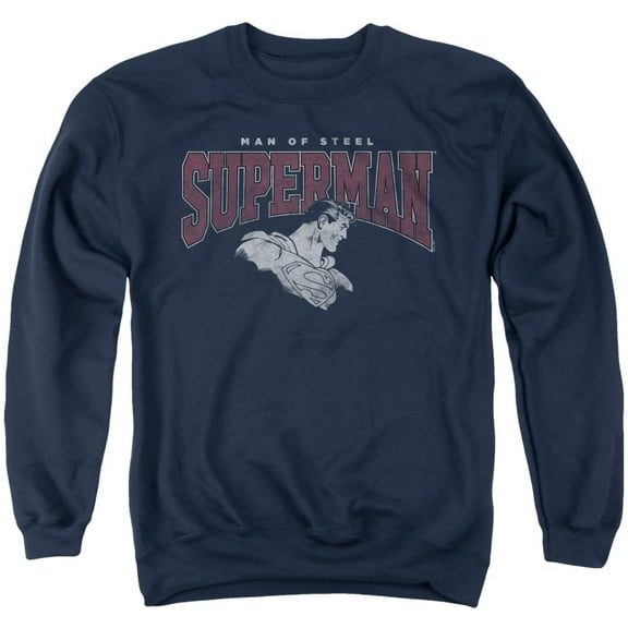Superman Super College Unisex Adult Crewneck Sweatshirt, Navy, 3X-Large