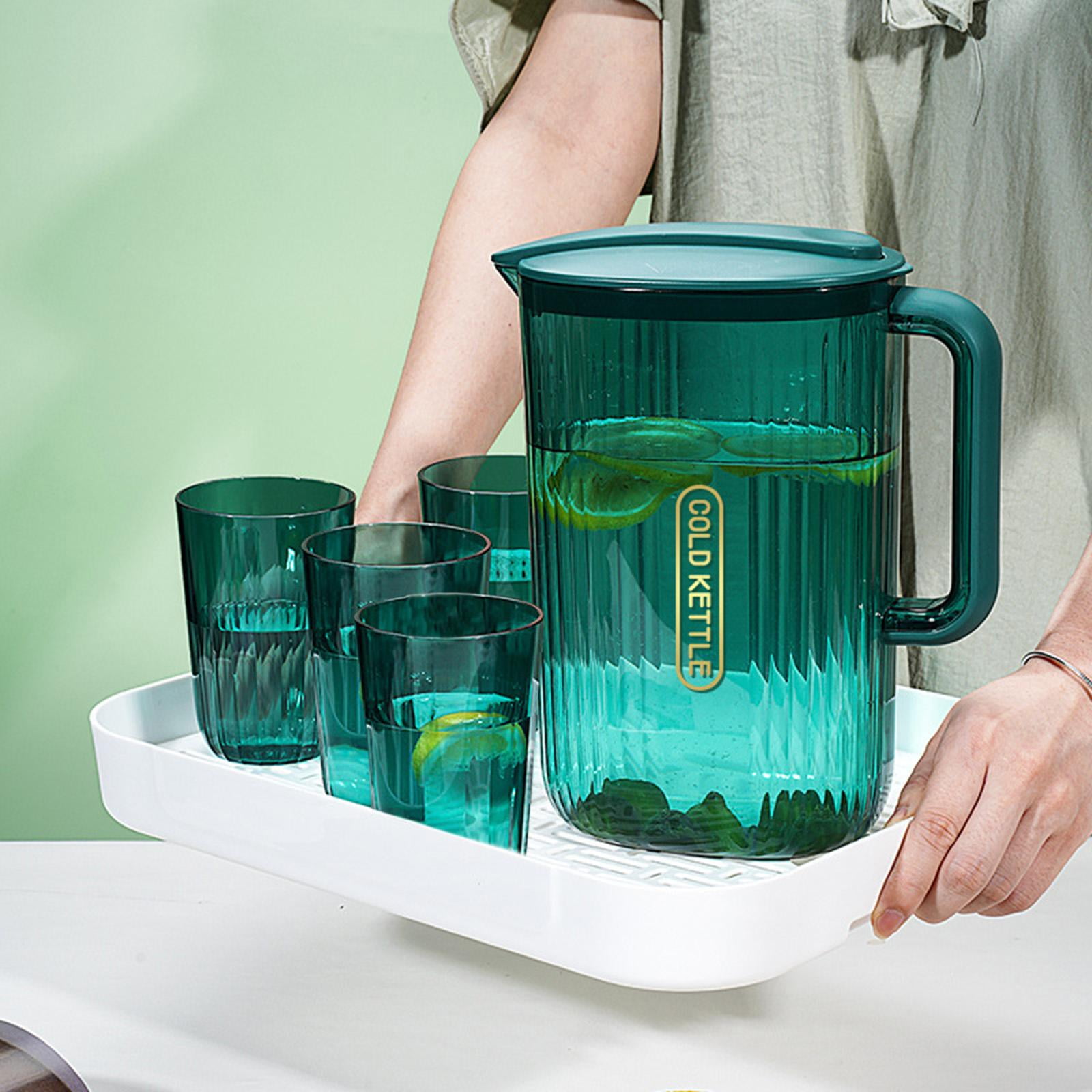 Fiocias Water Pitcher, Juice Water Jug, Lemonade Kettle, Heat Resistant Iced Tea Pitcher for Refrigerator Home Fridge Party Cold Water Juice Jar 2.2L , Green and 4 Cup