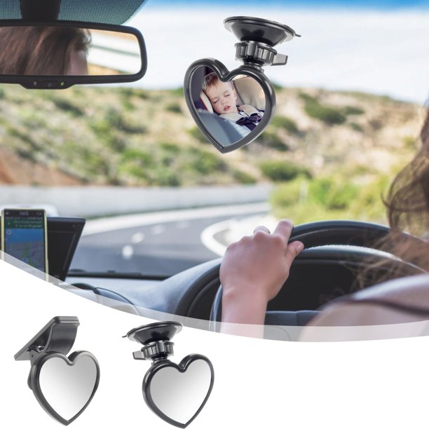 Espejo de coche para bebés con ventosa, vista del asiento ajustable en 360° mirando hacia atrás, lente de cristal HD negro, visor de seguridad de 7,7x7x7,8 cm para bebés, monitor de asiento trasero