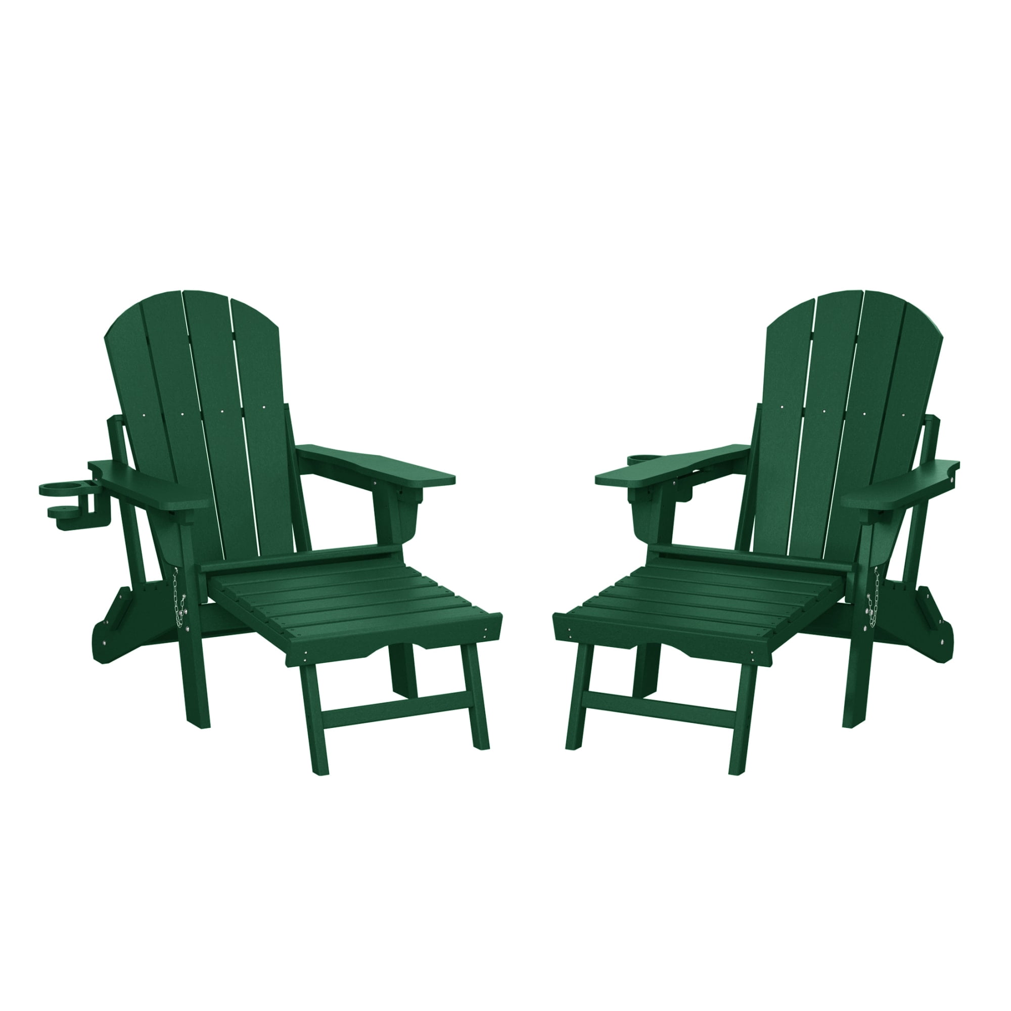 WestinTrends Malibu Folding Adjustable Adirondack Chair with Retractable Ottoman and Cup Holder (Set of 2), Dark Green