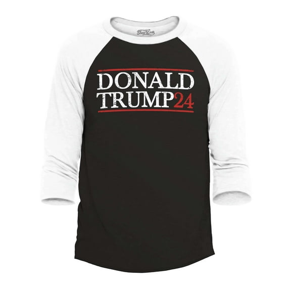 Shop4Ever Men's Donald Trump 2024 Presidential Election Raglan Baseball Shirt Medium Black/White