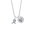 thumbnail image 2 of Delight Jewelry Silvertone Scroll Ribbon with Light Blue Crystal Silvertone Script Initial Disc - V - Charm Necklace, 20"+3", 2 of 4