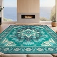 thumbnail image 2 of Design&I 8'x10' Washable Area Rug Extra Large Skid-Resistant Low Profile Boho Peacock Medallion With Distressed Vintage Border Accents for Living Room, Family, 2 of 7