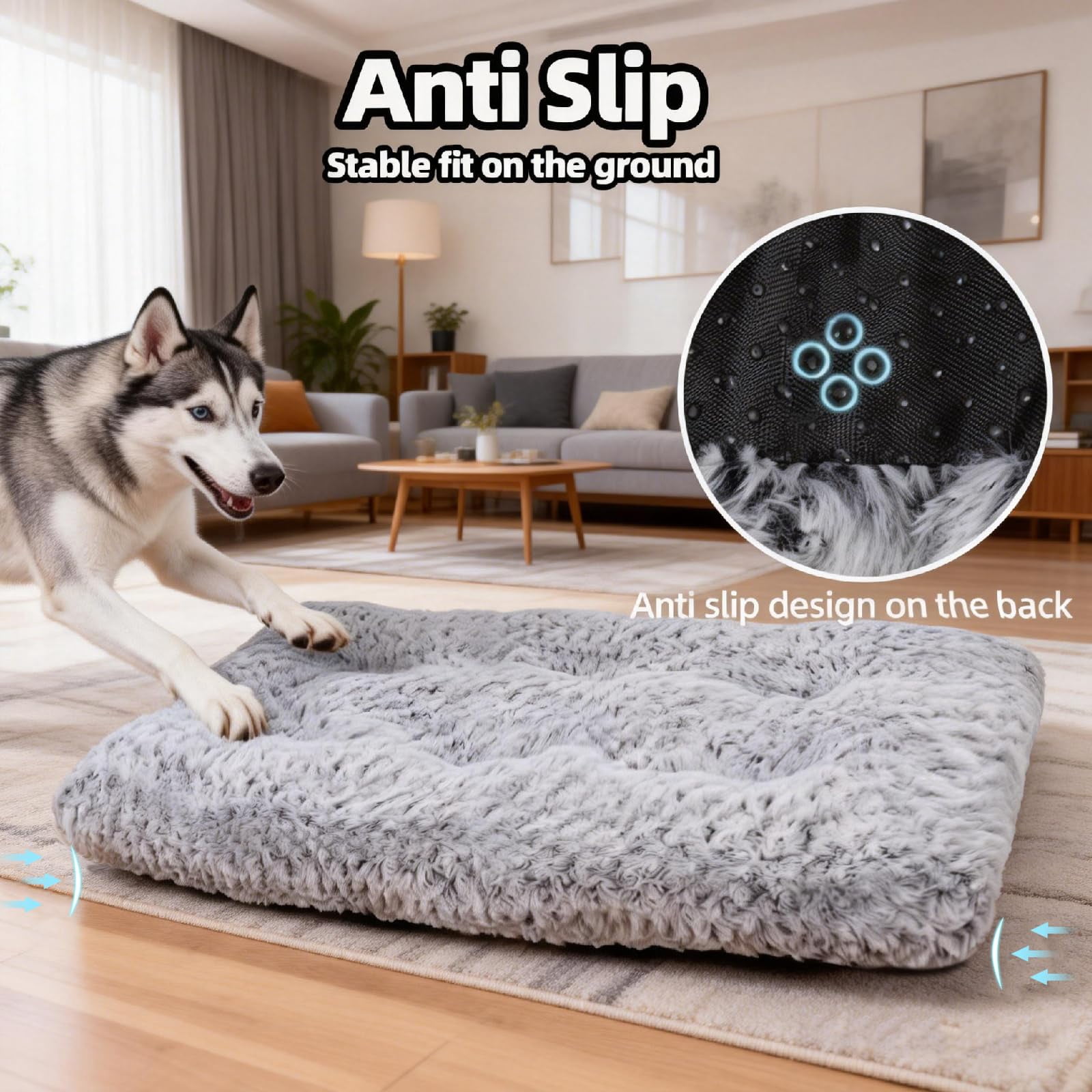 Extra Large Dog Bed Deluxe Plush  Washable Big Beds Indestructible Crate Pad Anti-slip Soft Pet Comfy Kennel For Small Medium Dogs 41"x 27"-xxl Light Gray