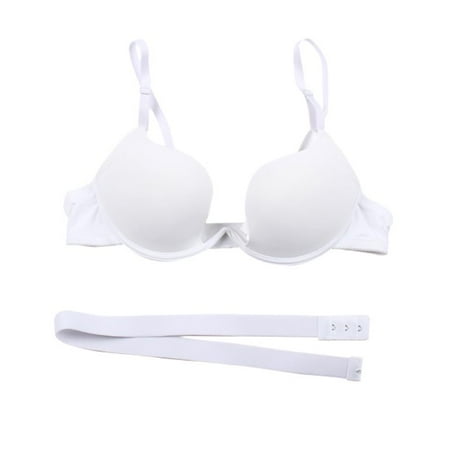 

Women Bras Solid Color Bra Deep U Low Cut Super Push Up Backless Bra Solid White 80/36B