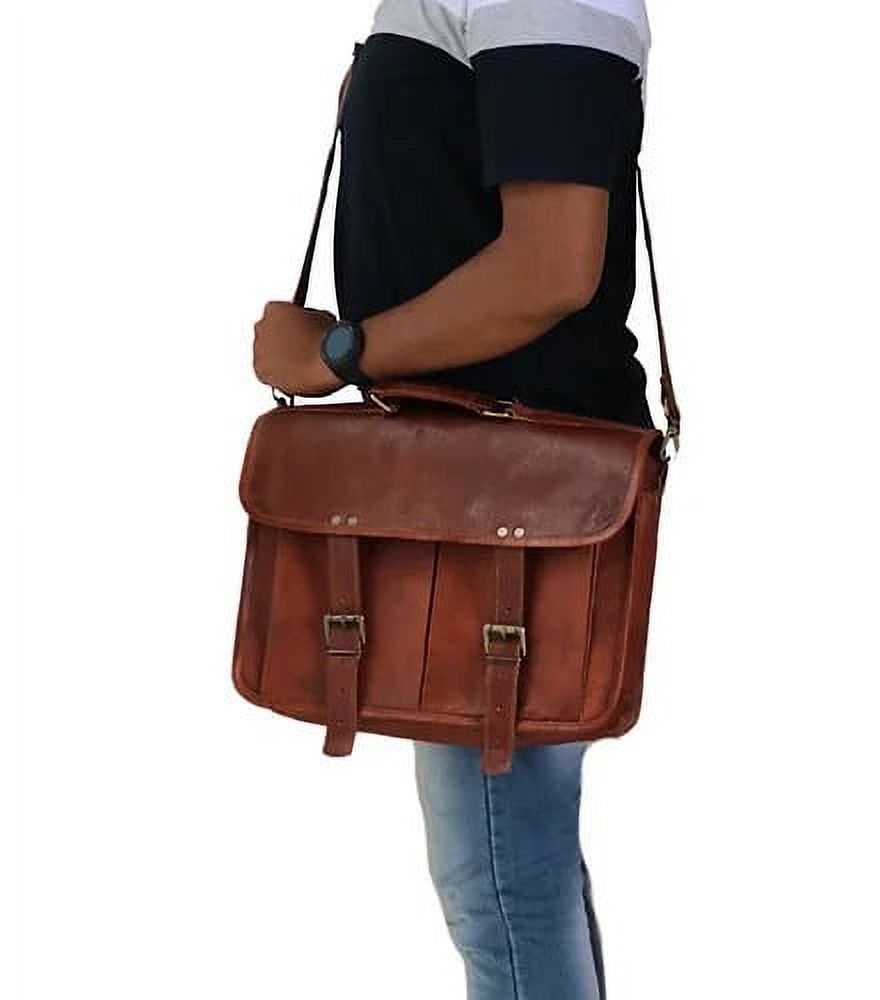 Jaald 16" Leather Messenger Bag Laptop Crossbody Shoulder Side Bag Satchel Gift for Men Women Office Work Briefcase