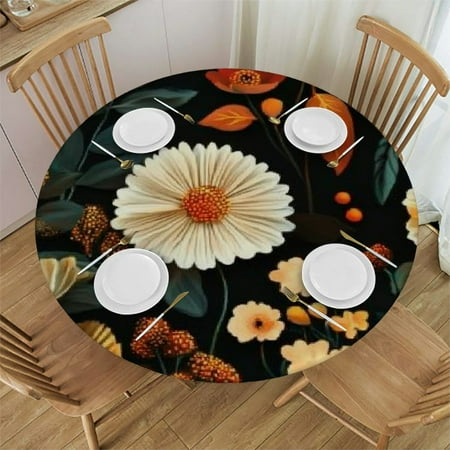 

Autua Flowers Leaves Round Tablecloth Stain-Resistant Washable 100% Polyester Waterproof Fabric for Home Kitchen Parties Holiday Dinner 31 -35