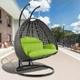 thumbnail image 5 of LeisureMod 2 Person Wicker Egg Chair Outdoor Indoor Bedroom Patio Hanging Lounge Swing Hammock Chairs with Black Stand and UV Resistant Cushions (Light Grey), 5 of 10