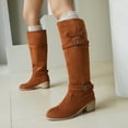 thumbnail image 2 of Brown Women Boots With Belt Buckle Suede Material Chunky Heel Brown For Fall Winter Fashion, 2 of 7