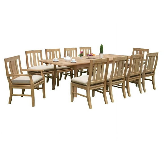 11 PC A Grade Outdoor Patio Teak Dining Set - 94" Double Extension Rectangle Table & 10 Osawa Chairs (8 Armless, 2 Arm)