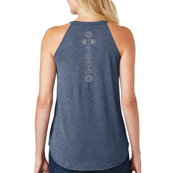 Women's 7 Grey Chakras Yoga Tank Top (back print), Extra Small Navy Blue