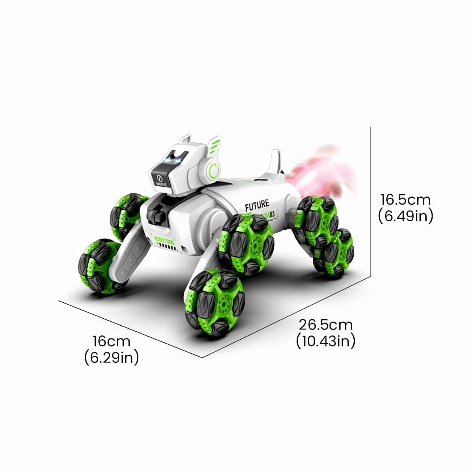 RC Robot Dog Toys, 360° Interactive Robotic Dog with Lights Music Spray 2 Batteries for Kids Ages 3+