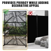 Outdoor Privacy Screen, Decorative Metal Privacy Panel with Palm Leaf Cutout, Freestanding Garden Divider for Patio, Balcony, Poolside, Black