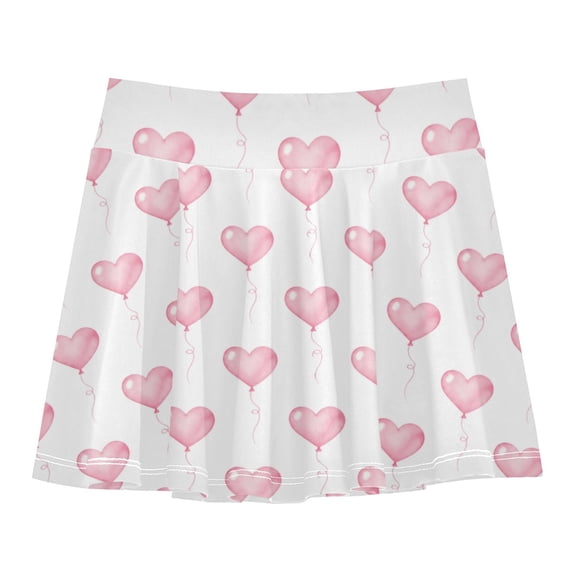 Girls' Skorts Elastic Waist Skorts with Inner Shorts Athletic Workout Shorts Skirts Heart-shaped Balloon Pattern X-Small