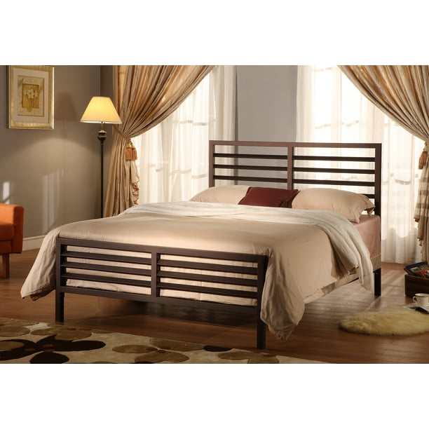 Sacramento Metal Bed Frame, Queen, Bronze, Modern (Slatted Headboard