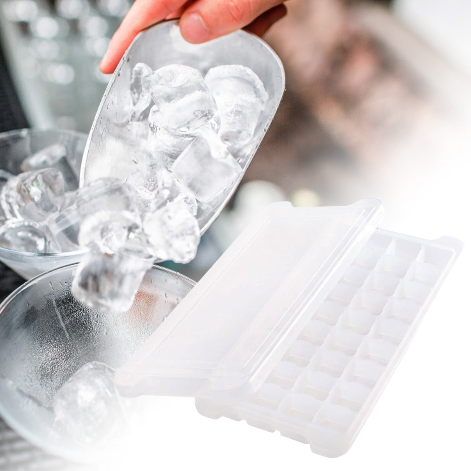 Ice Trays for Freezer with Lid Bin, Ice Cube Tray Making Ice Cubes, Easy Press to Release Ice, Ice Tray with Storage Bin Chilling Coffee, Stackable with Easy Bottom