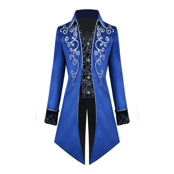 Ediodpoh Mens Jacket Fashion Coat Tailcoat Gothic Frock Long Sleeve Printed Retro Tuxedo Performance Winter Coats for Men Blue M