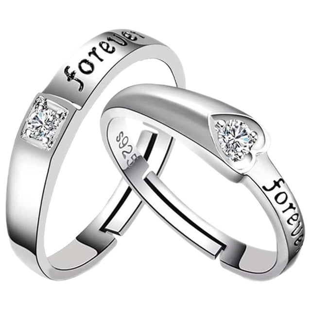 Anillos de Promesa LoveWhispers 1Par 2Pzas Talla 1x6.5 y 1x8mm 16.9 y 18.2Ø Circunferencia 53 y 57mm Circonia/Metal Plat