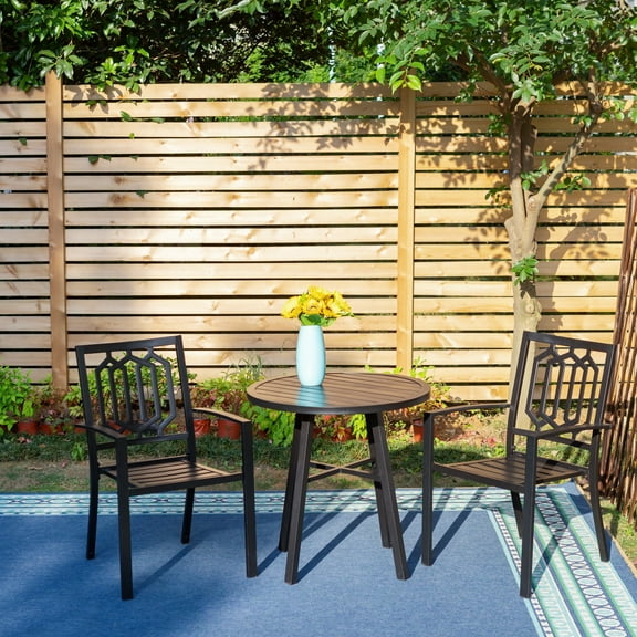 MF Studio 3-Piece Outdoor Patio Garden Bistro Set with 2 PCS Armchairs&1 PC Round Table, Black